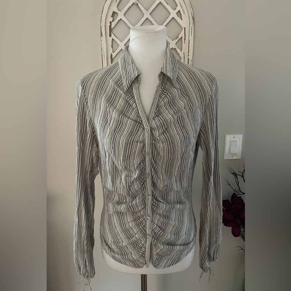 Y2K EDC By Esprit 100% Cotton Cinched Collared Button Down Striped Shirt Size L*